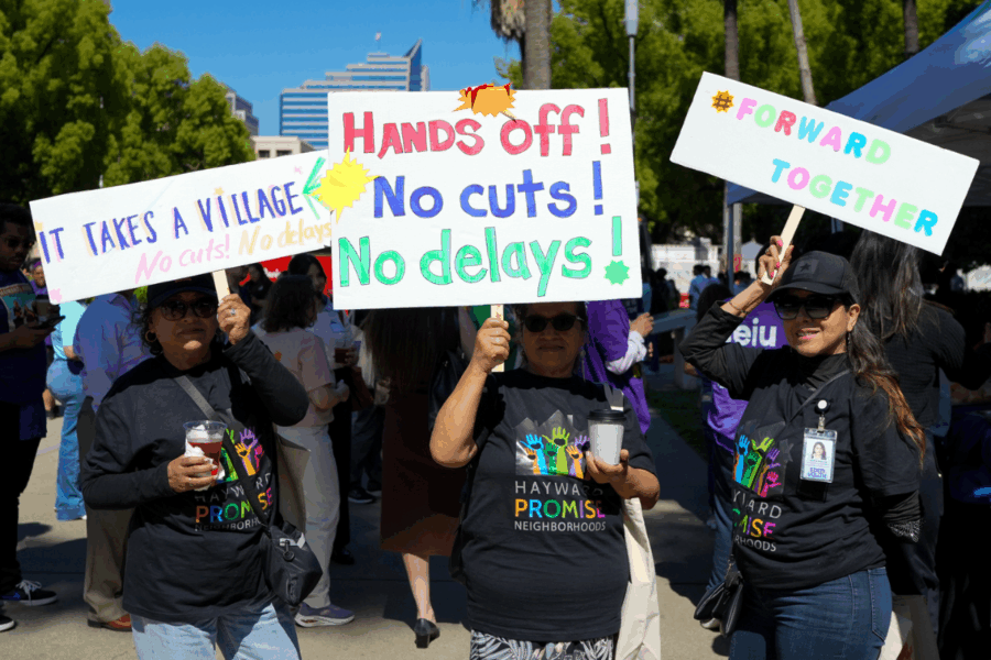 Child care providers at a rally, advocating for fair reimbursement rates at California's State Capitol.