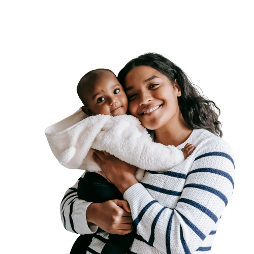 Parent holding their young child
